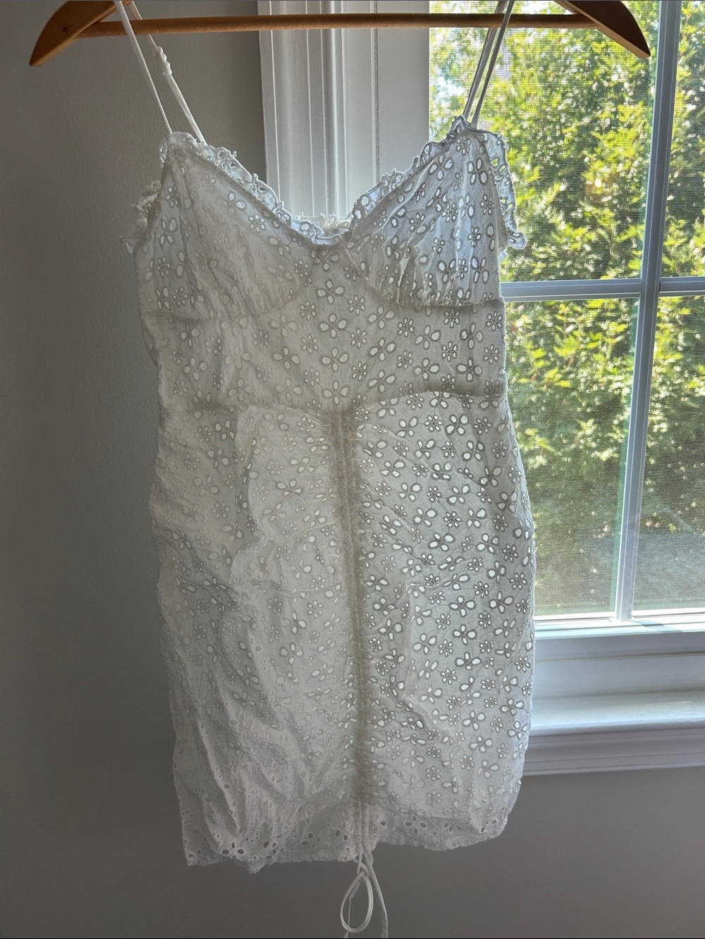White Eyelet Lace Spaghetti Strap Mini Dress